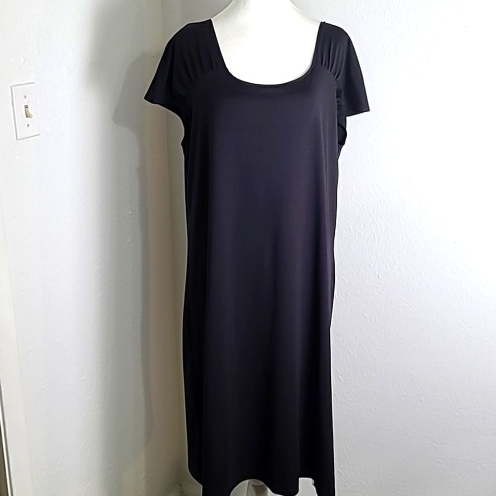 Jockey Solid Black Midi-Dress with Cap Sleeves & Pintuck at Shoulders, Size XL